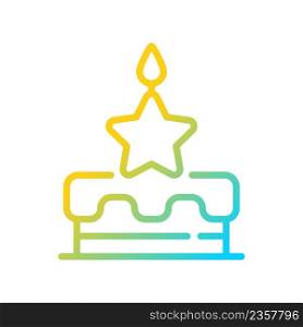 Birthday bonus gradient linear vector icon. Raising employee emotional commitment. Workplace celebration. Thin line color symbol. Modern style pictogram. Vector isolated outline drawing. Birthday bonus gradient linear vector icon
