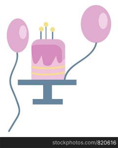 Birthday cake and balloons vector or color illustration