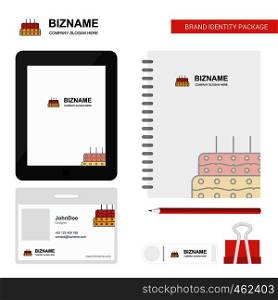 Birthday cake Business Logo, Tab App, Diary PVC Employee Card and USB Brand Stationary Package Design Vector Template