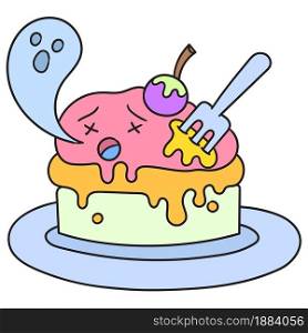 birthday cake emoticon, doodle icon image. cartoon caharacter cute doodle draw