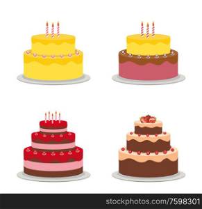 Birthday Cake Flat Icon Cllection Set for Your Design, Vector Illustration Eps10. Birthday Cake Flat Icon Cllection Set for Your Design, Vector Illustration