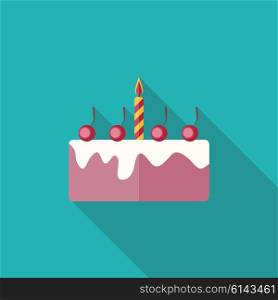 Birthday Cake Flat Icon with Long Shadow, Vector Illustration Eps10