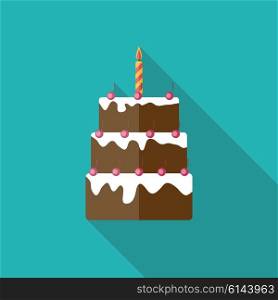 Birthday Cake Flat Icon with Long Shadow, Vector Illustration Eps10