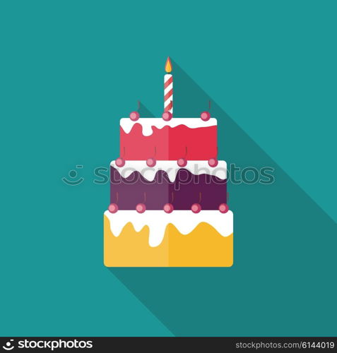 Birthday Cake Flat Icon with Long Shadow, Vector Illustration Eps10