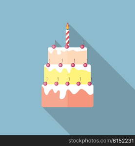 Birthday Cake Flat Icon with Long Shadow, Vector Illustration Eps10