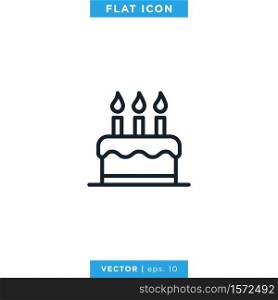 Birthday Cake Icon Vector Design Template. Editable Stroke.
