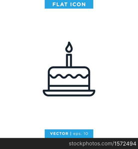 Birthday Cake Icon Vector Design Template. Editable Stroke.