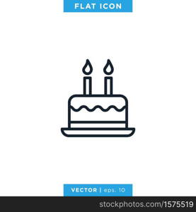 Birthday Cake Icon Vector Design Template. Editable Stroke.