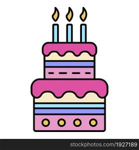 Birthday cake with candles icon. Outline birthday cake with candles vector icon color flat isolated. Birthday cake with candles icon color outline vector