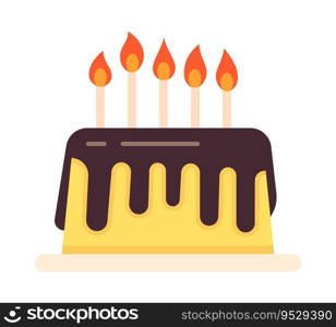 Birthday cake with candles semi flat colour vector object. Celebrating. Tasty dessert. Editable cartoon clip art icon on white background. Simple spot illustration for web graphic design. Birthday cake with candles semi flat colour vector object