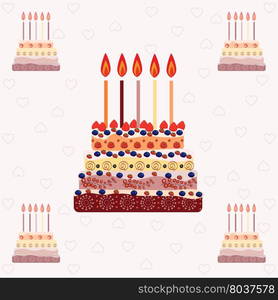 Birthday cake with seven candles. Seven years. A cake with candles for ...