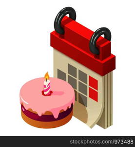 Birthday calendar icon. Isometric illustration of birthday calendar vector icon for web. Birthday calendar icon, isometric style