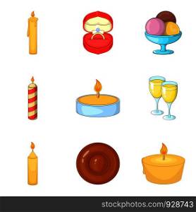 Birthday candle icons set. Cartoon set of 9 birthday candle vector icons for web isolated on white background. Birthday candle icons set, cartoon style
