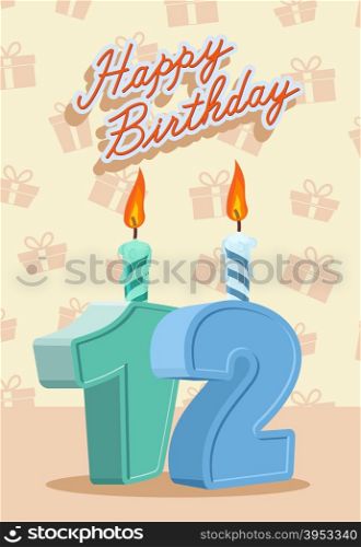 Birthday candle number 12 with flame. vector illustration