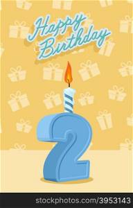 Birthday candle number 2 with flame. vector illustration
