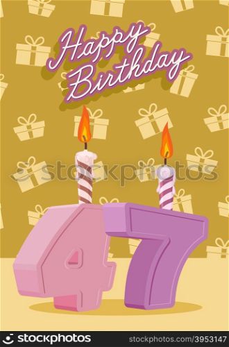 Birthday candle number 47 with flame. vector illustration