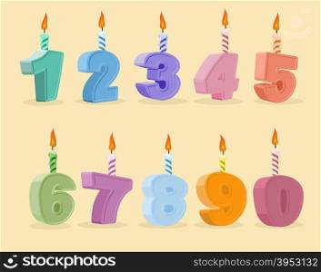 birthday candles set. Vector illustration. cartoon numbers