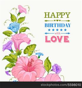 Birthday card. Color garland of flowers. Vector illustration.
