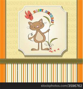 birthday card with funny cat, vecttor illustration