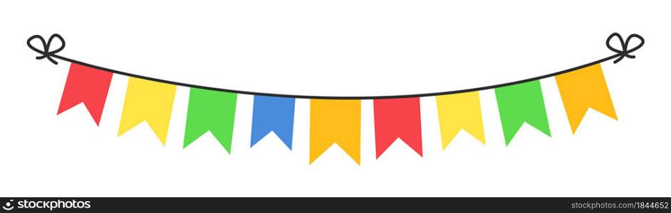 Birthday colorful garland with bunting flags. Festive garland for decoration holiday. Carnival decoration isolated on white background. Vector illustration.. Birthday colorful garland with bunting flags. Festive garland for decoration holiday.