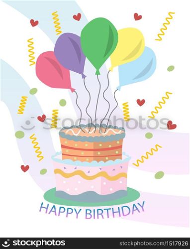 birthday concept with big cake, gifts and balloon vector