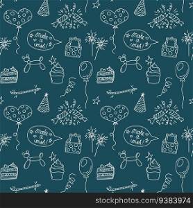Birthday doodles pattern. Seamless vector background with bday elements. Cute kid pattern.. Birthday doodles pattern. Seamless vector background with bday elements. Cute kid pattern