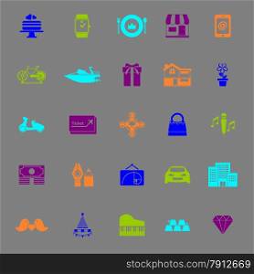 Birthday gift color icons on gray background, stock vector