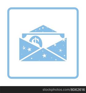 Birthday gift envelop icon with money . Blue frame design. Vector illustration.