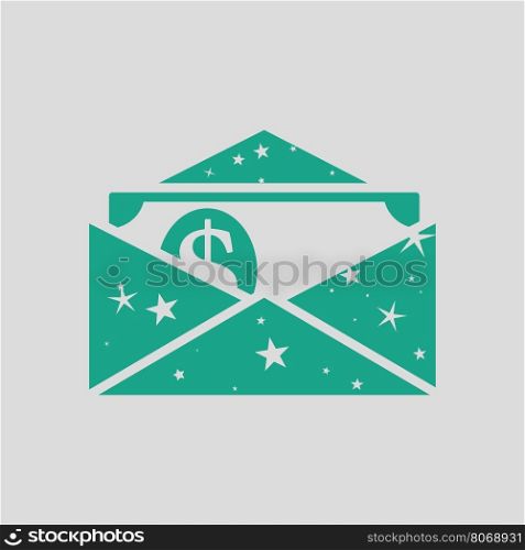 Birthday gift envelop icon with money . Gray background with green. Vector illustration.