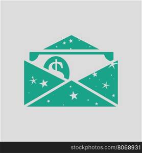 Birthday gift envelop icon with money . Gray background with green. Vector illustration.