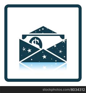 Birthday gift envelop icon with money . Shadow reflection design. Vector illustration.