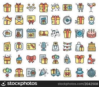 Birthday gift icons set outline vector. Box present. Ribbon package. Birthday gift icons set vector flat