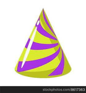 Birthday hat. Paper cap holiday icon isolated on white background and party celebration. Funny colorful object for carnival and surprise accessory in shape cone vector illustration
