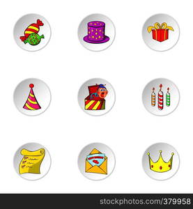 Birthday icons set. Cartoon illustration of 9 birthday vector icons for web. Birthday icons set, cartoon style