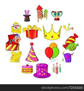 Birthday icons set in hand-drawn style isolated on white background. Birthday icons set