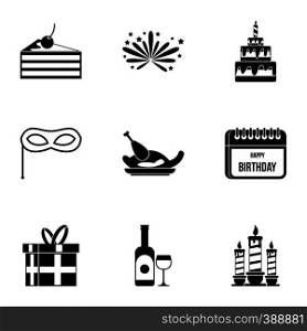 Birthday icons set. Simple illustration of 9 birthday vector icons for web. Birthday icons set, simple style