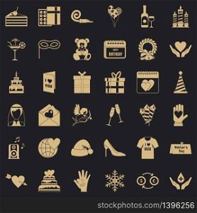 Birthday icons set. Simple style of 36 birthday vector icons for web for any design. Birthday icons set, simple style