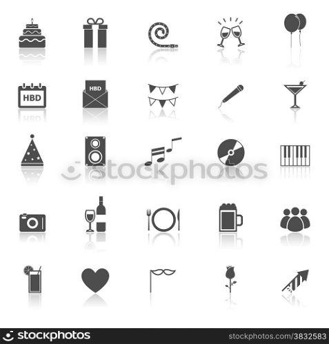 Birthday icons with reflect on white backgound, stock vector