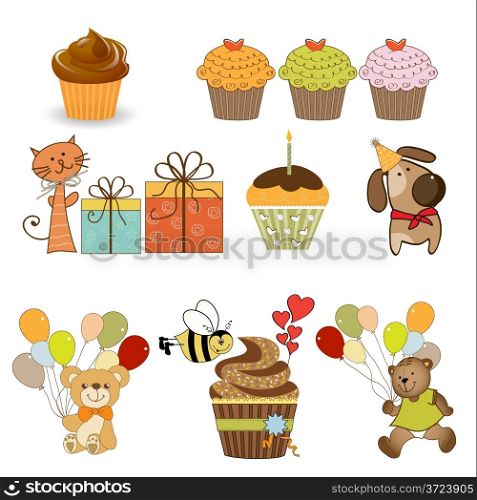 birthday items set in vector format isolated on white background