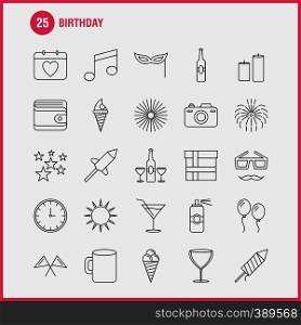 Birthday Line Icon for Web, Print and Mobile UX/UI Kit. Such as: Calendar, Day, Date, Love, Glass, Drink, Wine, Wheat, Pictogram Pack. - Vector