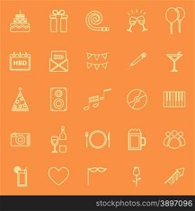 Birthday line icons on orange backgound, stock vector