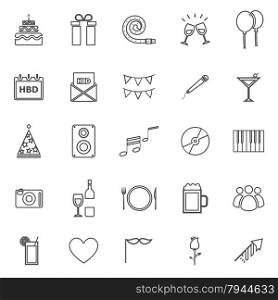 Birthday line icons on white backgound, stock vector