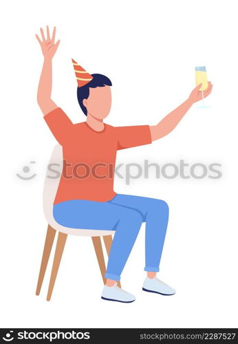 Birthday man semi flat color vector character. Sitting figure. Full body person on white. Festive celebration simple cartoon style illustration for web graphic design and animation. Birthday man semi flat color vector character