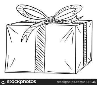 Birthday or Christmas present or gift box, vector cartoon stick figure or character illustration.. Christmas or Birthday Gift Box or Present, Vector Cartoon Stick Figure Illustration