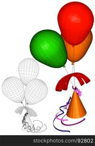 birthday party. balloon and birthday hat on white background