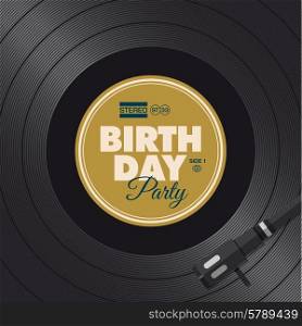 Birthday party card invitation. Vinyl record concept.