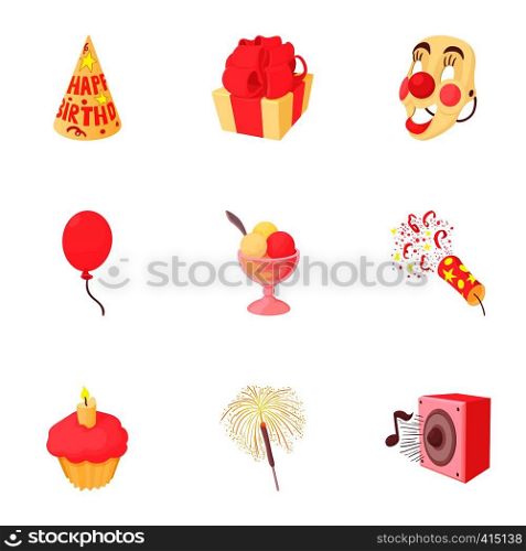 Birthday party icons set. Cartoon illustration of 9 birthday party vector icons for web. Birthday party icons set, cartoon style