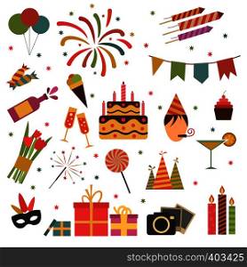 Birthday party icons set isolated on white. Birthday party icons
