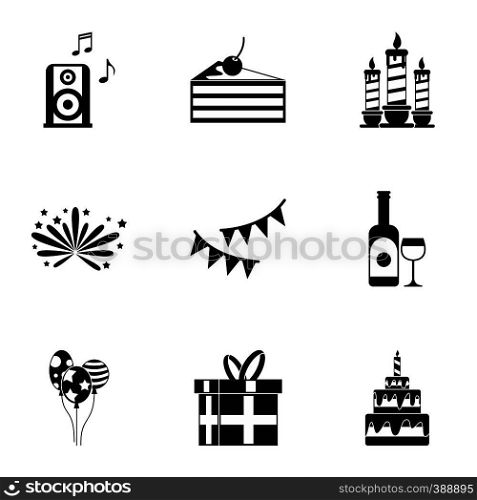 Birthday party icons set. Simple illustration of 9 birthday party vector icons for web. Birthday party icons set, simple style