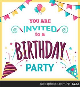 Birthday party invitation template with holiday decoration elements vector illustration. Party Invitation Illustration